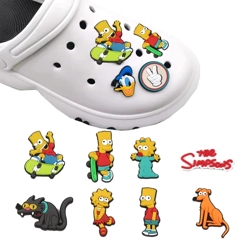 9Pcs/set The Simpsons Cartoon Shoe Charms Cute Animal Decoration Buckle Badges Shoe Accessories Stitch Slipper Decorations