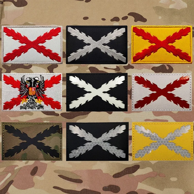 Crossed Spain Flag Patch Tactical Outdoor Reflective Night Recognition Badges For Clothing