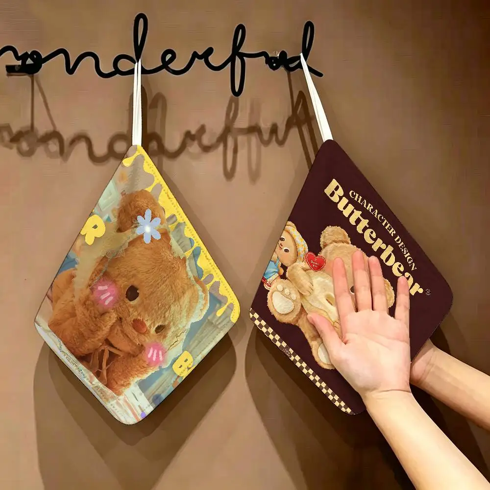 

Cute B-butter Bear Hanging Kitchen Towel, Polyester Cotton Fabric, Absorbent Hand Wiping Towel For Home Dormitory