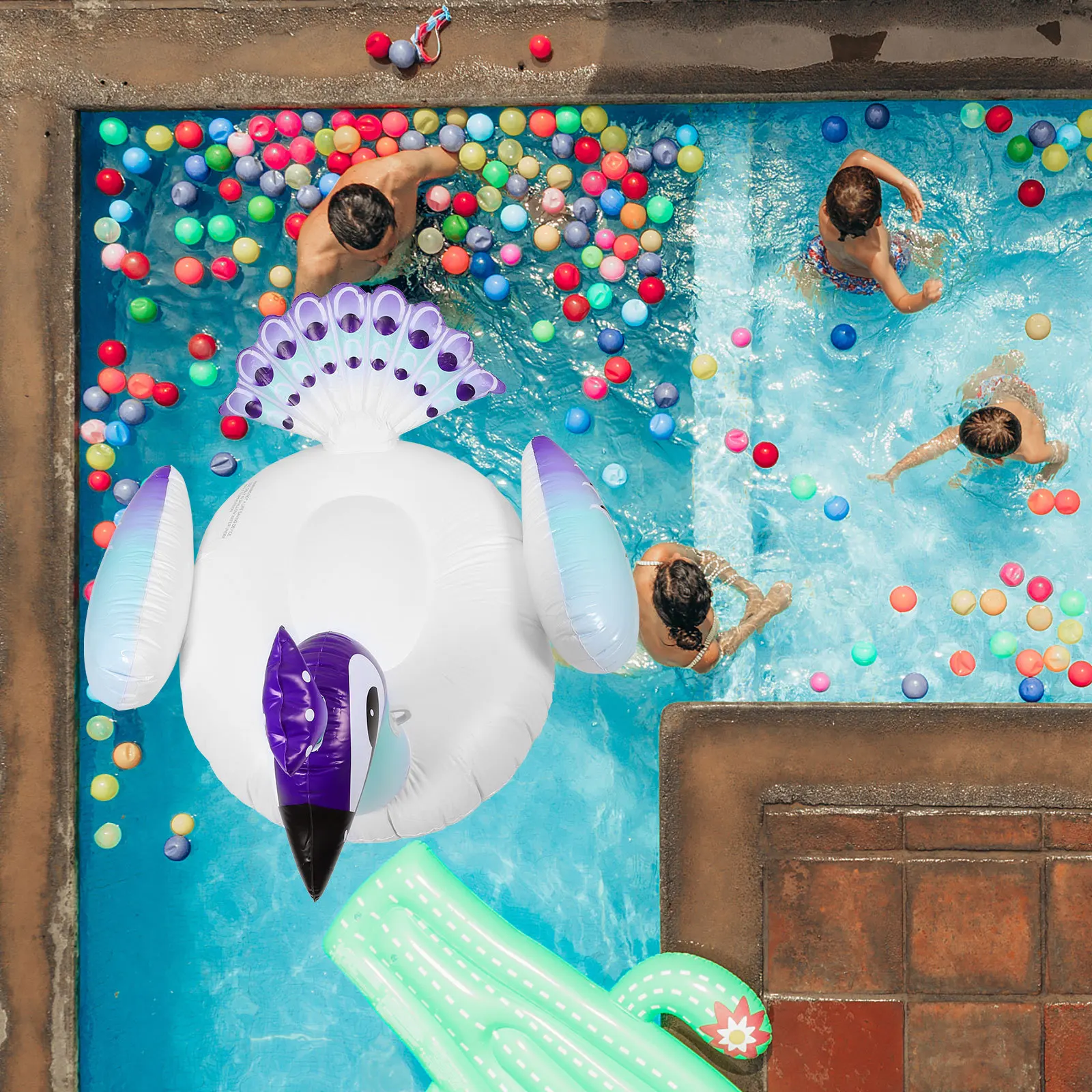 Inflatable Peacock Mount Lounge Chair Pool Float Floating Recliner for Adults Swimming Ring Bright Color Foldable Storage Beach