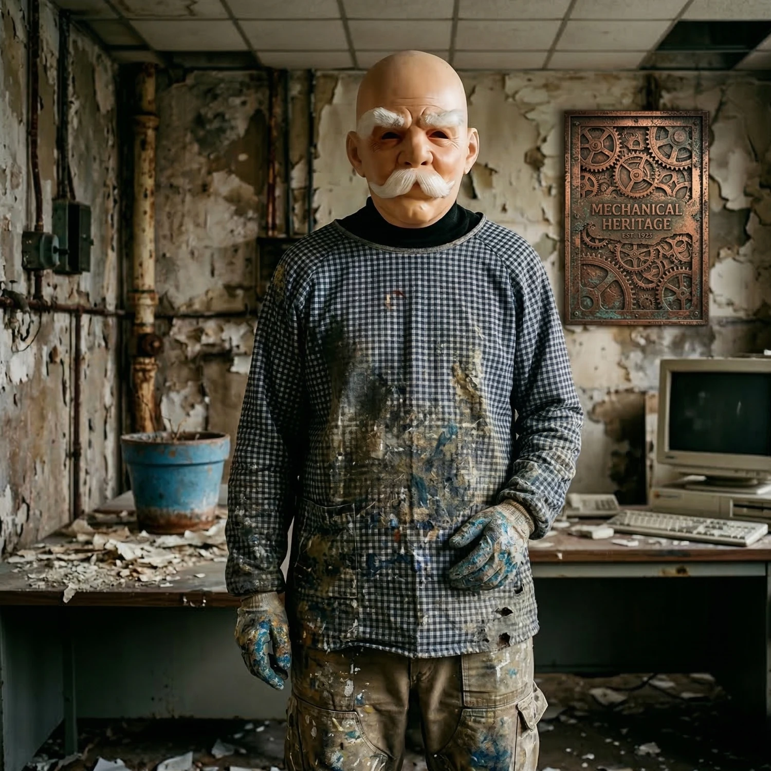 

Realistic Old Man Latex Mask Bald Grandpa Face White Eyebrows Mustache Halloween Cosplay Party Costume Props