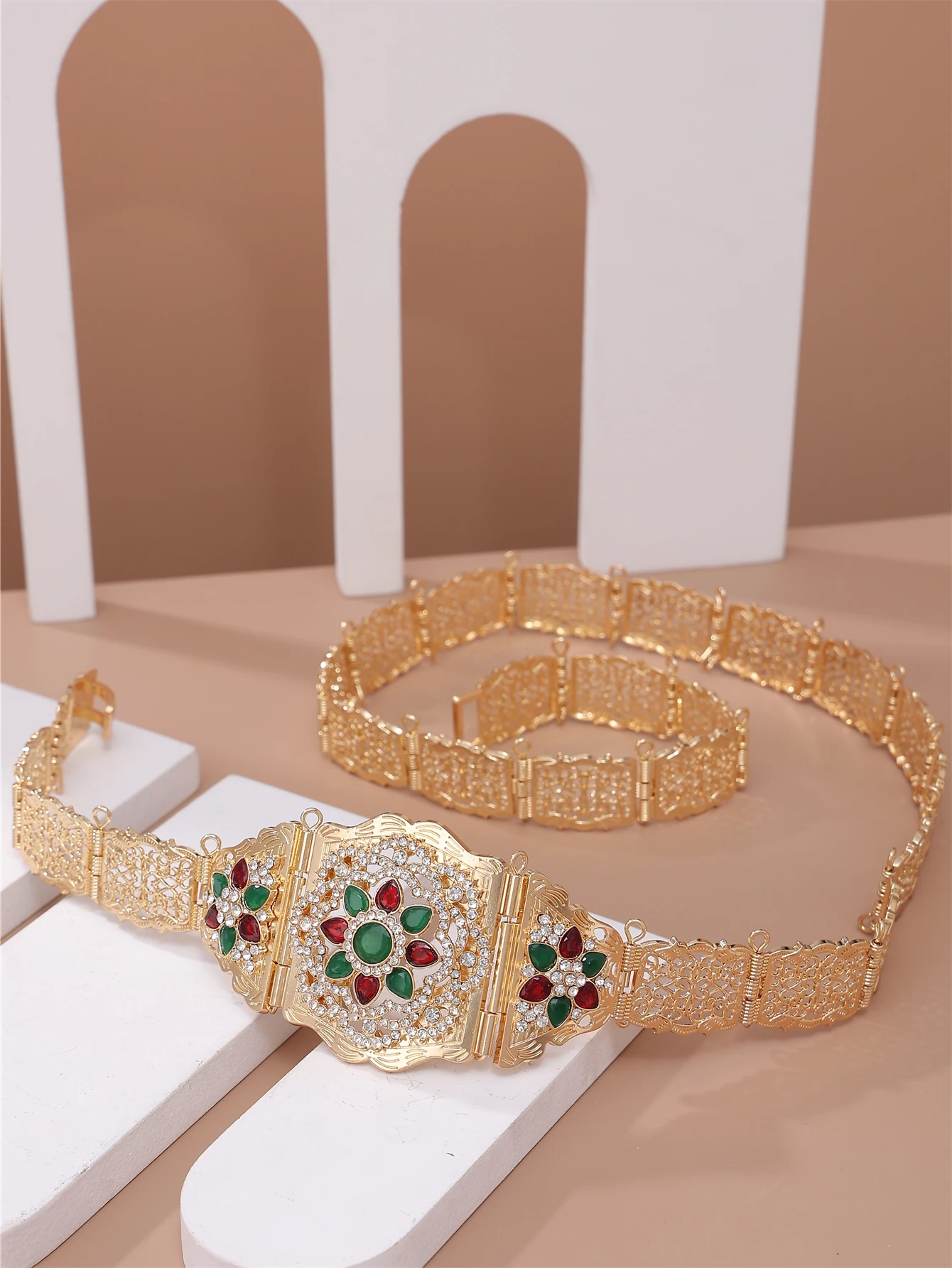 Moroccan Crystal Belt Arab Women Robe Long Dress Waist Chain Algeria Bridal Wedding Jewelry Gifts Belts for Women Accessories