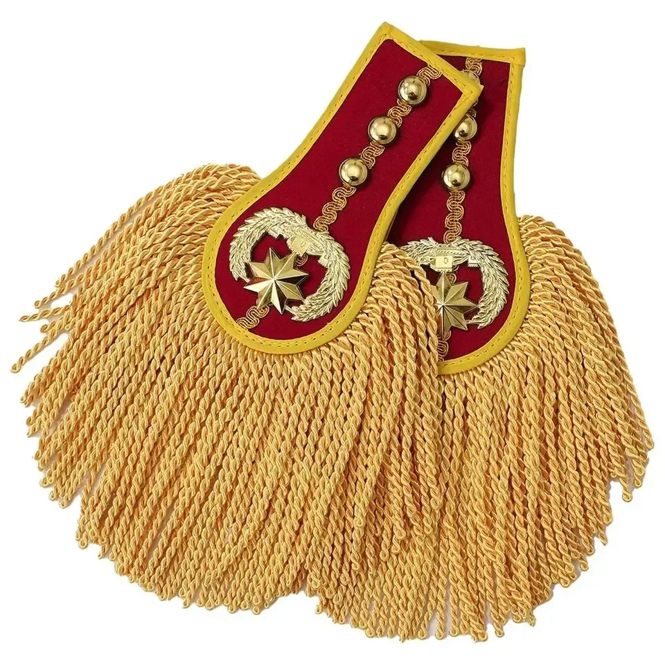 1Pair Military Style Shoulder Pad Epaulettes with Brooch Drum Horn Buckle Tassel Fringe Accessory for Jackets Overcoats