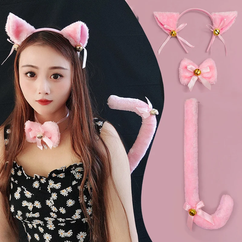 Cute Cosplay Props Cat's Ears Hair Hoop Cat Paw Gloves Cat Tail Sexy Accessories Set Valentine's Day