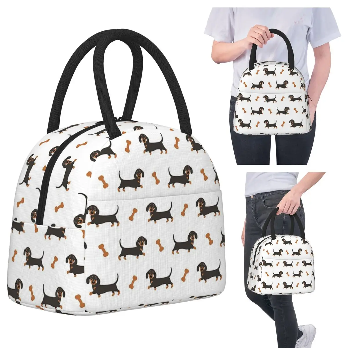 

Black And Tan Dachshund Sausage Dog Lunch Bags Insulated Bento Box Waterproof Lunch Tote Resuable Picnic Bags Thermal Bag