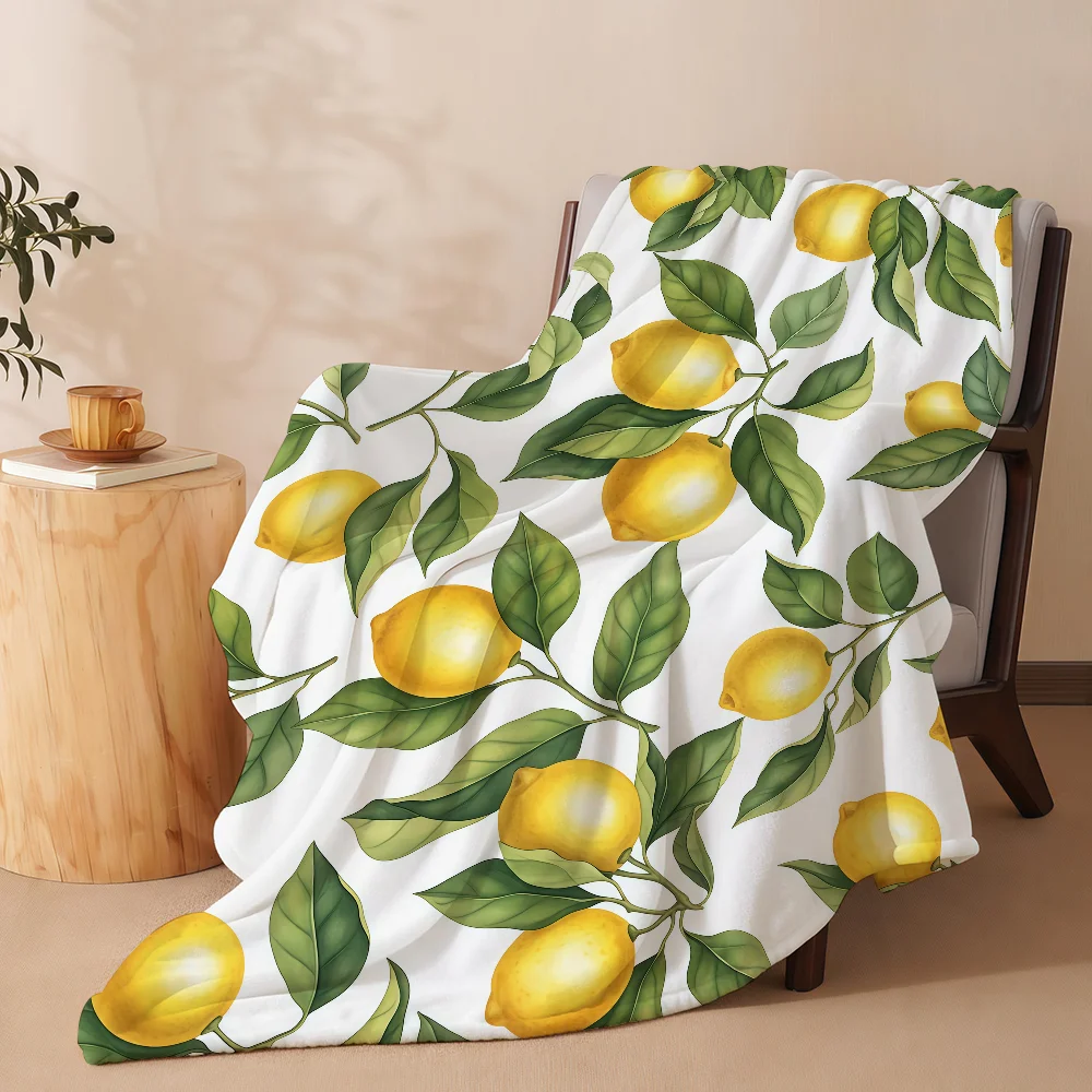 Lemon print Blanket Soft Warm And Thick Perfect For Bedroom Living Room Bed Sofa Camping Picnic Office Gift