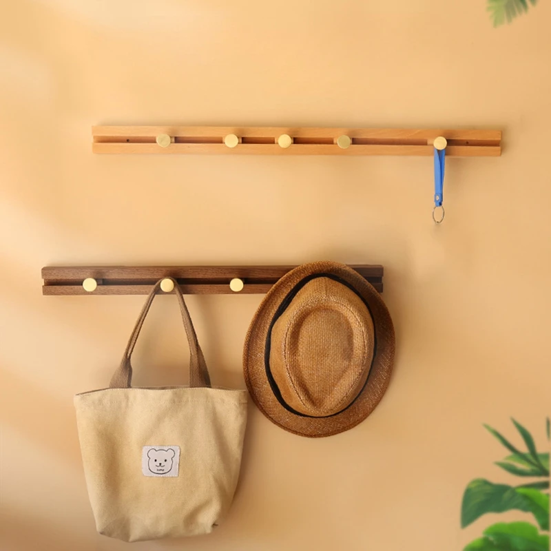 

Раздвижная настенная вешалка из цельного дерева, ряд многофункциональных настенных крючков на входе, стеллаж для хранения одежды