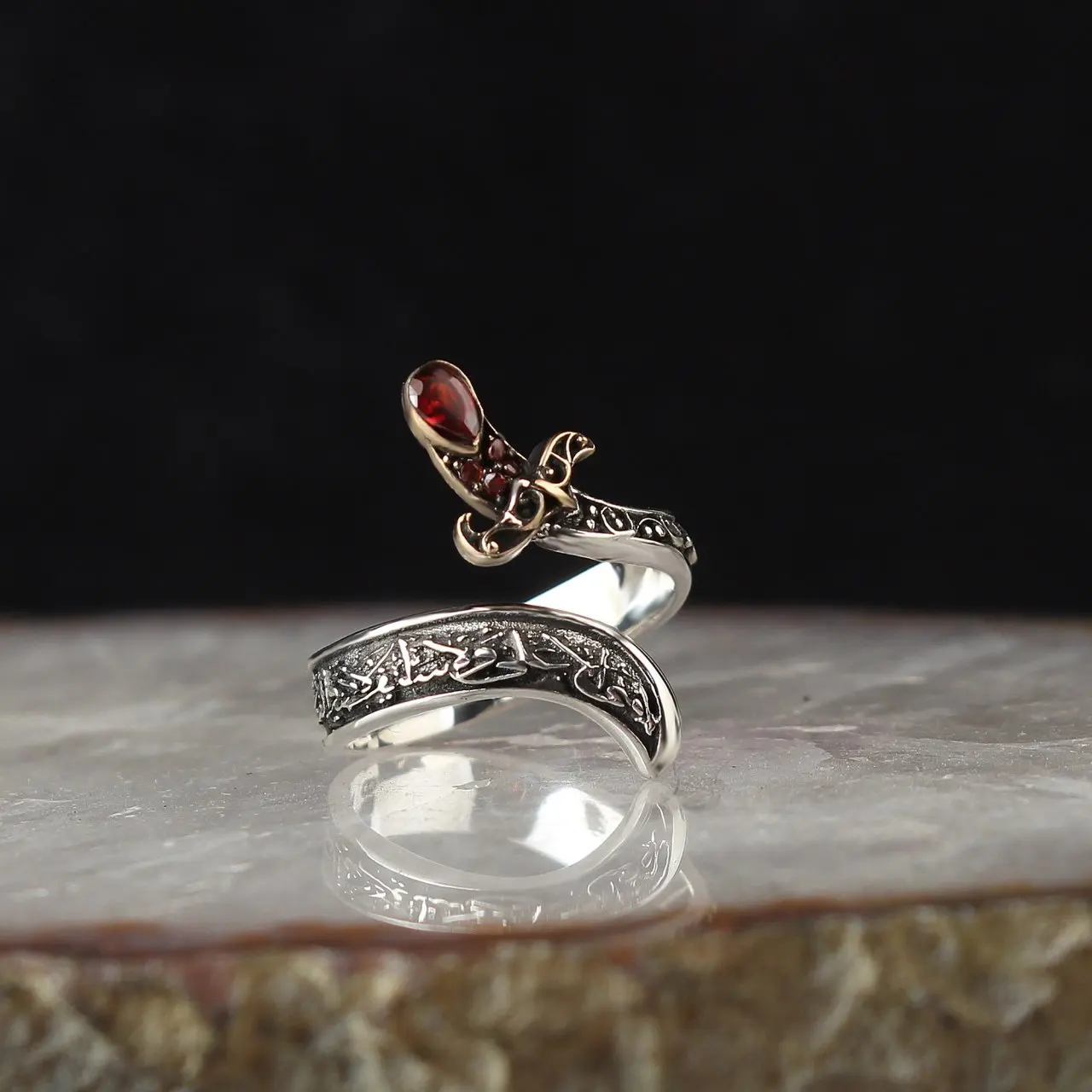 Dagger Red Zircon Stone 925 Sterling Silver Ring Men's Jewelry Rings