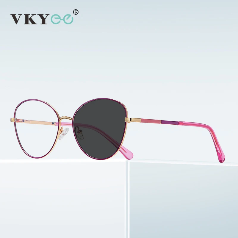 VKYEE Women\'s Round Fashion Photochromic Anti-Blue Light Reading Glasses Myopia Hyperopia Customizable Prescription PFD3054
