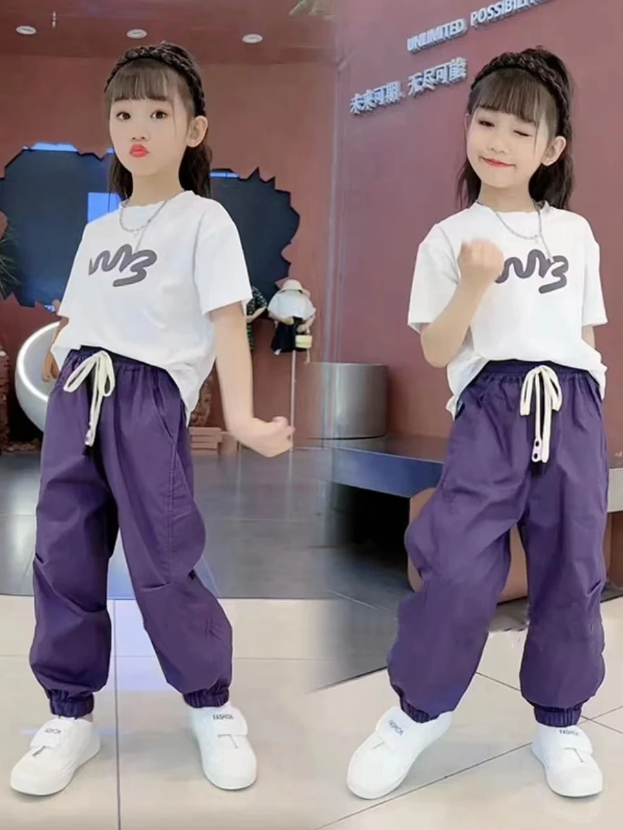 Spring/Summer Fashion Women's Set 2024 New Korean Edition Dopamine Cargo Pants  Two Piece Set girls clothes 2 to 8 years kids gi