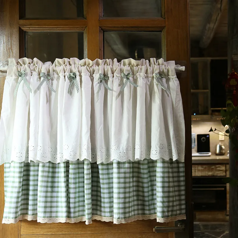 Japanese Style Fresh Lotus Leaf Half Curtain Cotton Linen Door Short Curtain No Punching Blackout Cloth Background Decoration