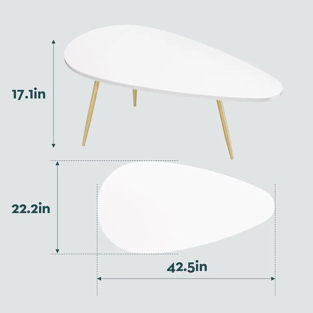 White Oval Modern Coffee Table for Living Room, Compact Design, Easy Assembly, 22.2 Diameter x 42.5 Length x 17.1 Height