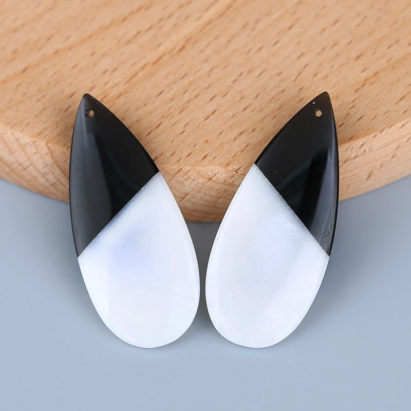 Semiprecious Natural Stone Jewelry Obsidian And White Jade Intarsia Gemstone Earring Accessories For Women 42x18x5mm,12g