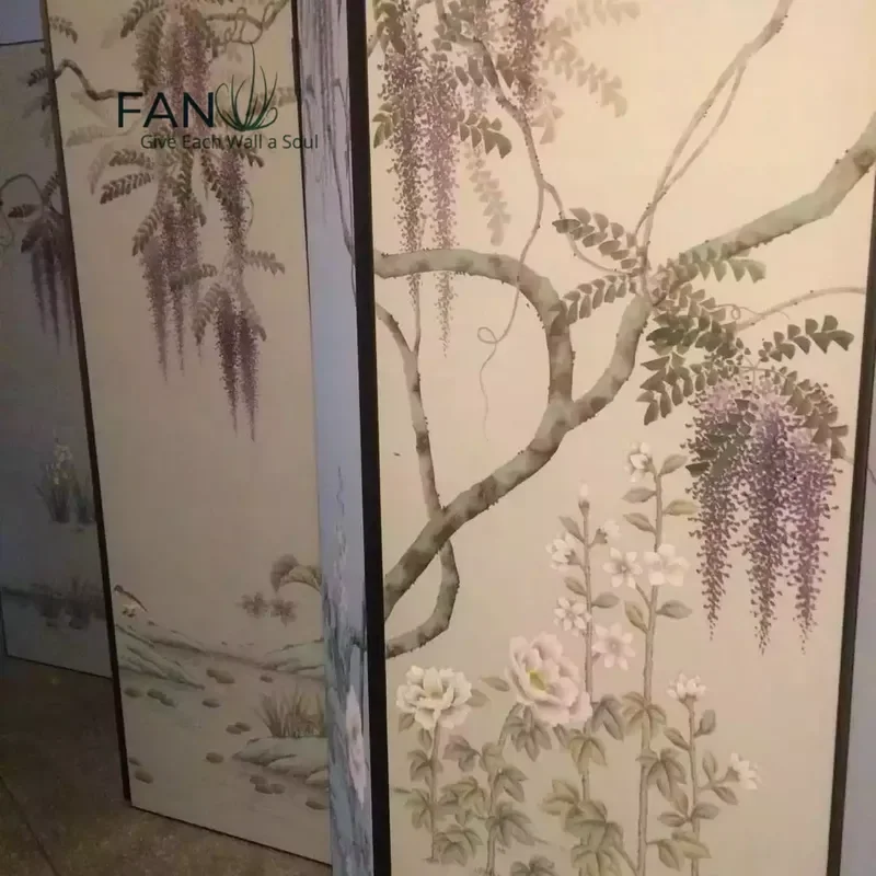 High-end Hand-Painted Wallpaper Featuring Delicate Embroidered Flowers Home Decor