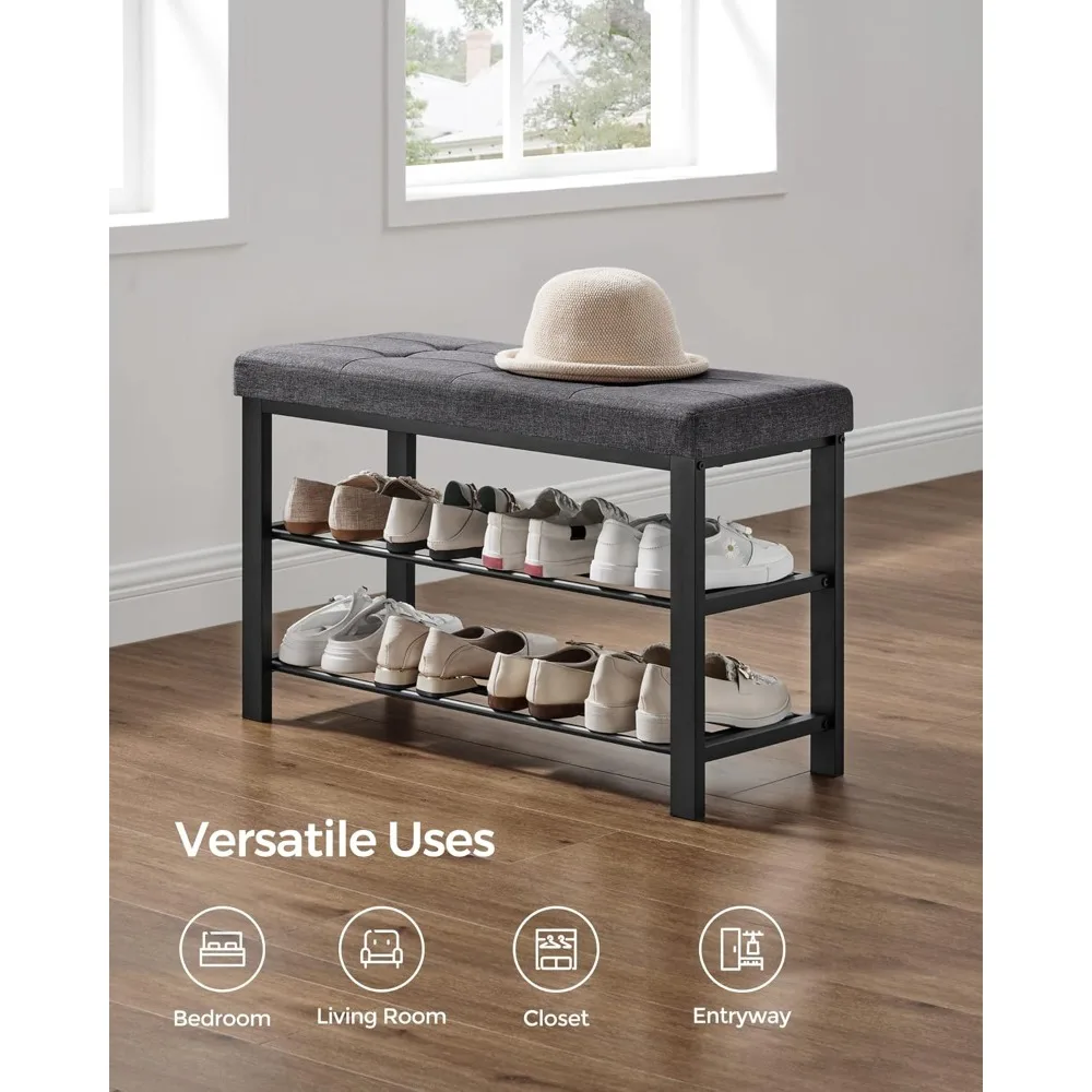 

Modern Style Shoe Storage Bench, Entryway Bench w/Cushion, Shoe Shelf with Seat, Space-Saving, for Living Room, Bedroom, Hallway