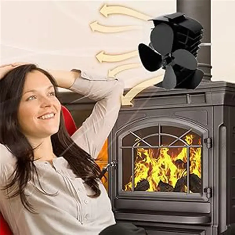 High Temperature Wood Stove Fan Aluminum Withstand Stand Heat Powered 4 Blades Wood Stove With Safety Device