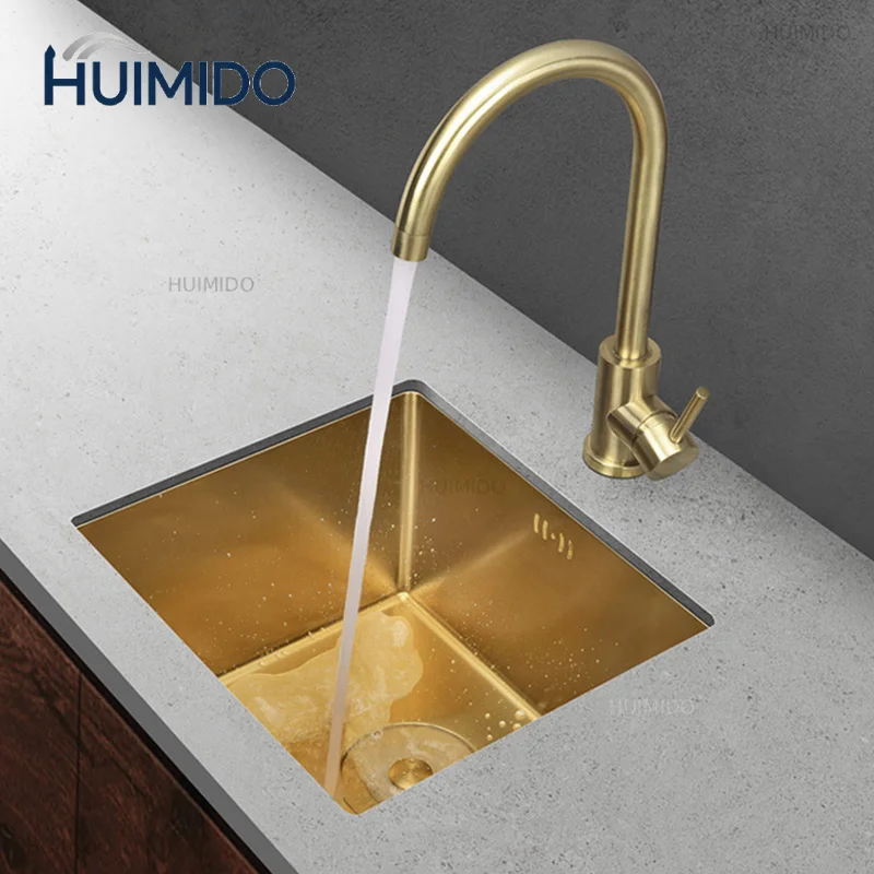 Rose Gold Kitchen Sink Nanometer Technology Gold 4mm Thickness 304 Stainless Steel Manual Sink Single Bar Counter Kitchen Sink
