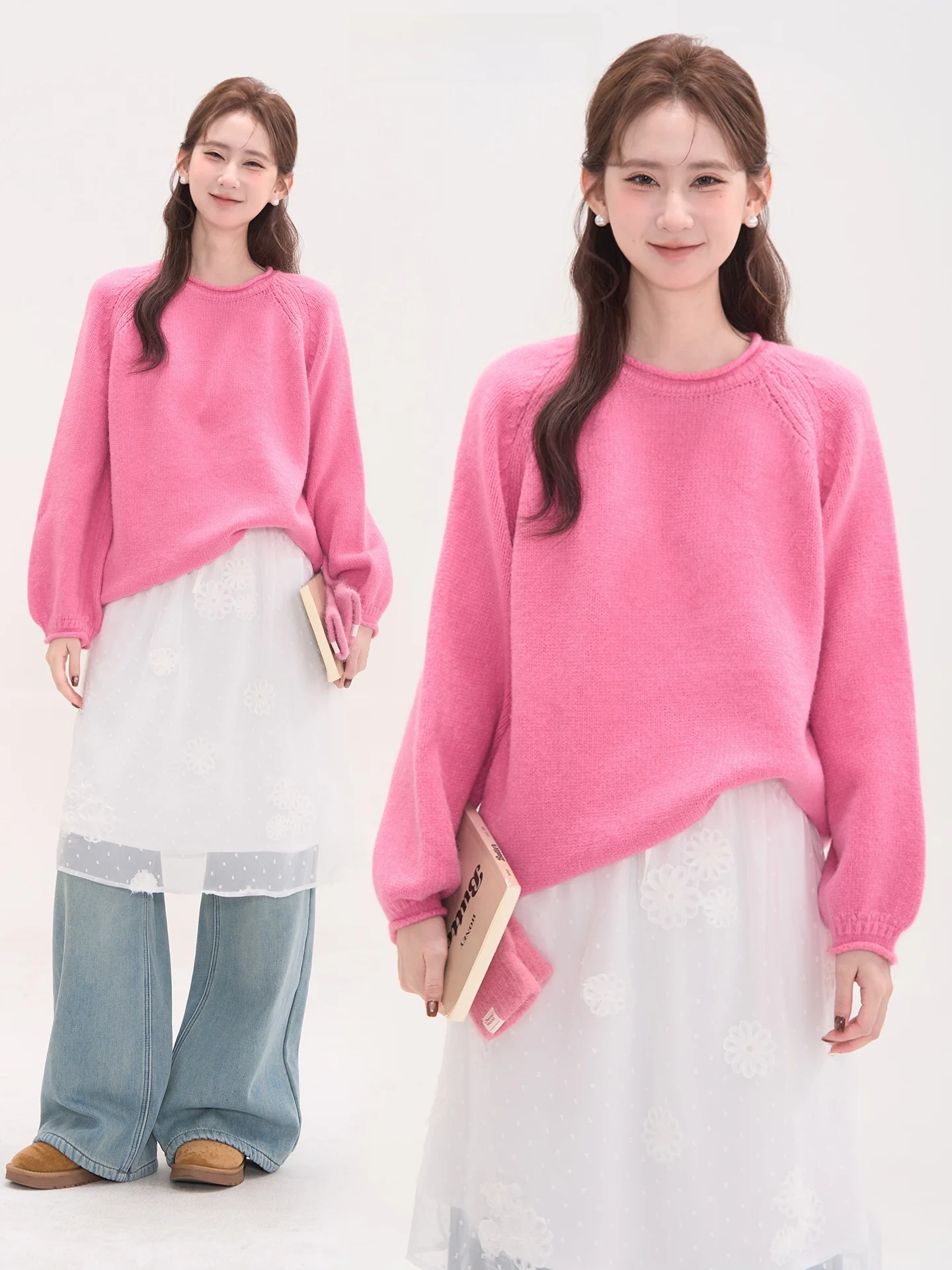 

Корейский вязаный свитер с длинными рукавами и круглым вырезом для женщин, теплый, повседневный, удобный, модный, для работы и отдыха