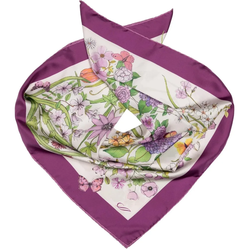100% Silk Italian Square Scarves - Women's 35cm Handmade in Italy, Premium Quality Fashion Accessory