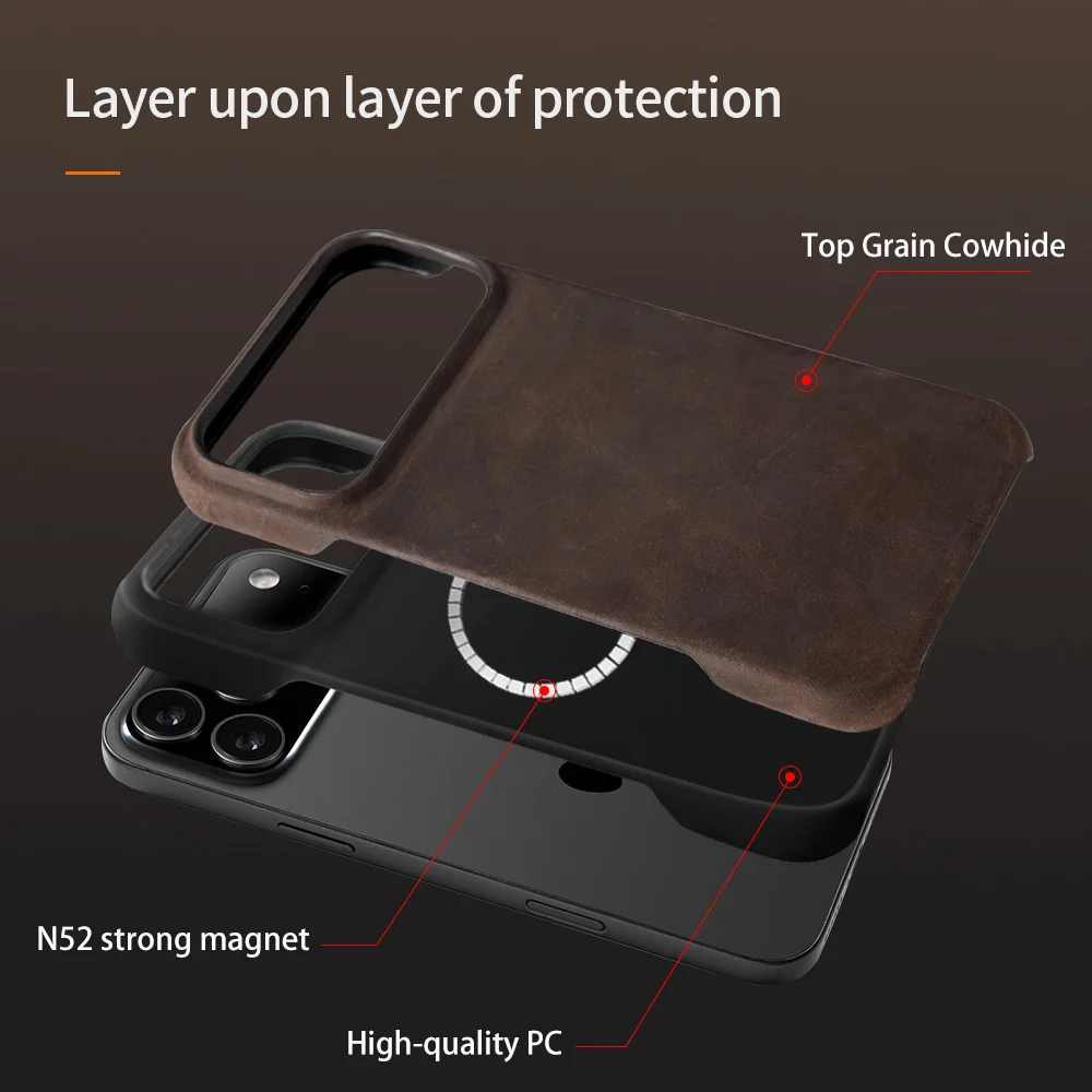 Luxury for Magsafe Case for iPhone 15 16 17 Pro Max 17 Air 17Pro 16Pro Genuine PULL-UP Leather Retro Magnetic Phone Back Cover