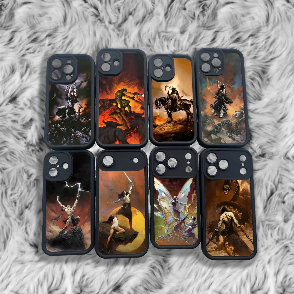 

F-Frank F-Frazetta Art Phone Case For iPhone 17,16,15,14,13,12,11,Pro,Max,Plus,X,XS,SE4,E,Mini Black Thickened border Case