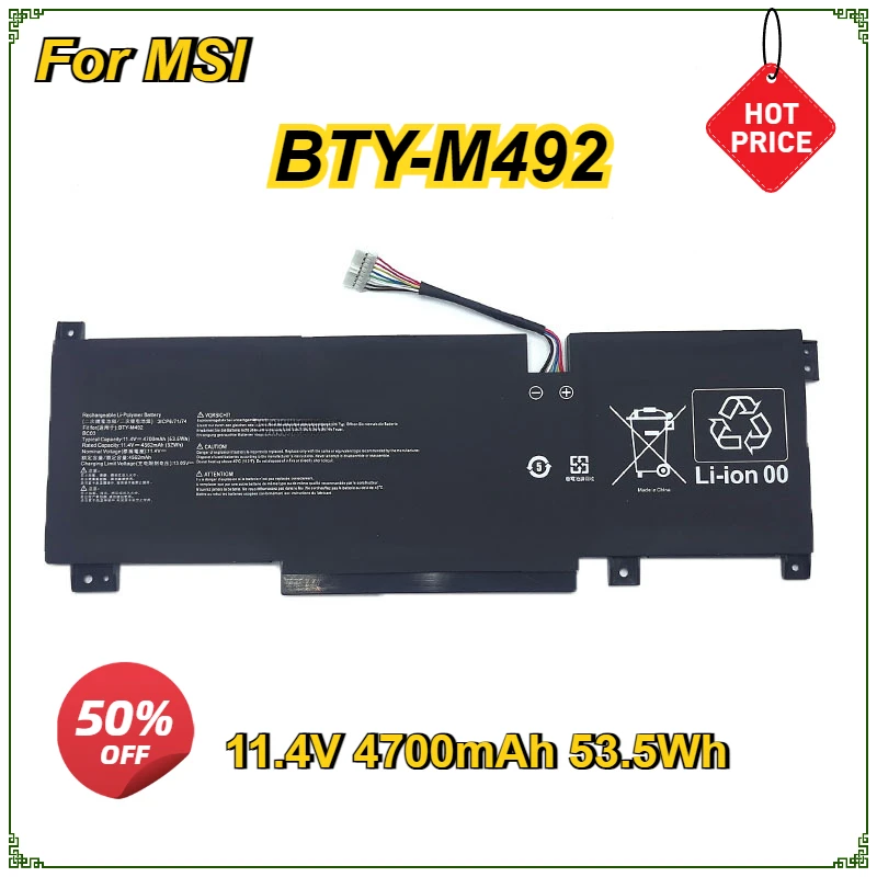 

New BTY-M492 Laptop Battery for MSI Pulse GL66 11UDK-076 GL66-11UDK-066JP 11UEK-050XFR 11UEK-007FR Notbook 11.4V 53.5Wh