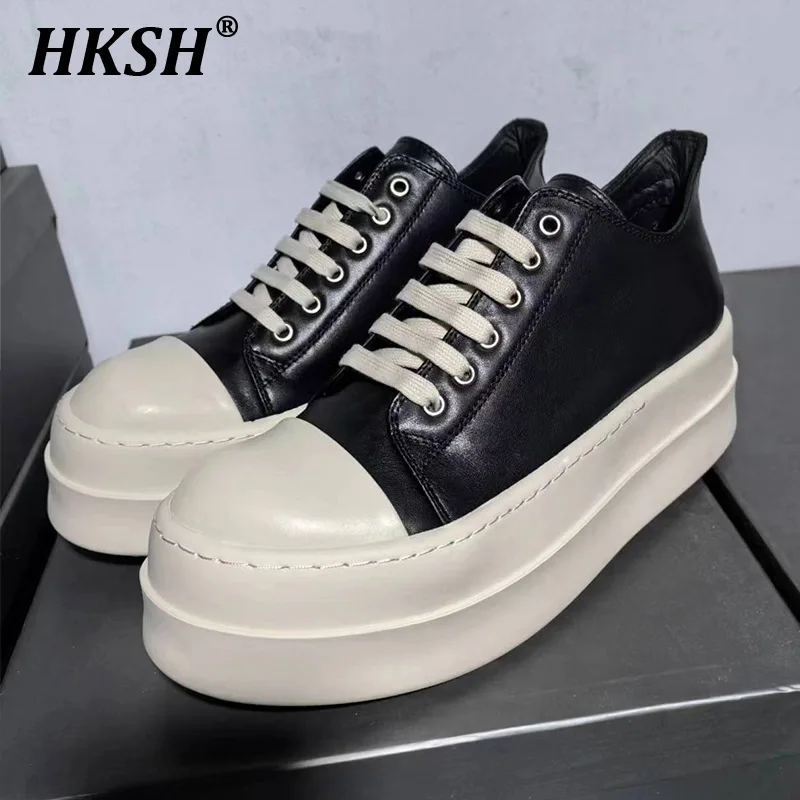 

HKSH Autumn New Men's Low Cut Top Layer Cowhide Single Shoes Thick Sole Increased Height Shallow Mouth Fashionable Women HK2211