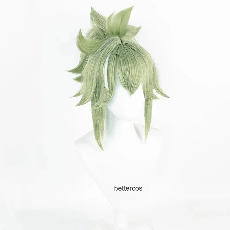 Zz04zz12Kuki Shinobu Cosplay verde claro 33cm corto con flequillo resalta pelucas de fiesta resistentes al calor + gorro de peluca