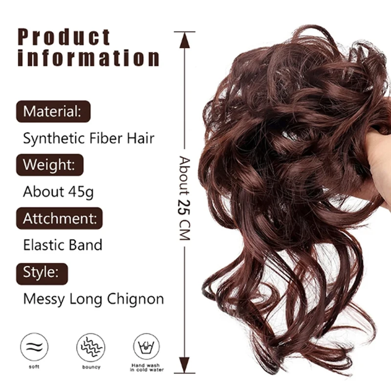 Synthetic Hair Bun Chignon Messy Curly Elastic Hair Band Scrunchy False Hairpieces Black Brown Wigs For Women