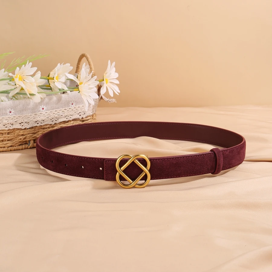 

Women's Suede Cowhide Belt Flower Shaped Buckle Genuine Leather All-Match Girdle for Dress Sweater Coat Suit Jeans