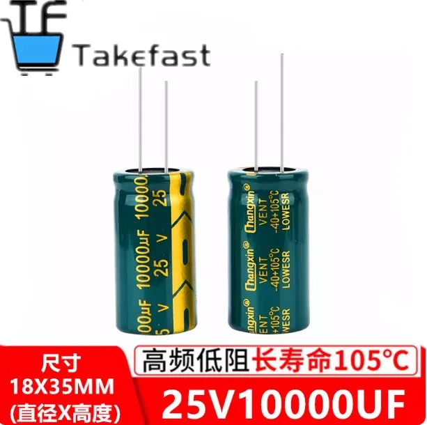 Lote de 5 Condensadores Electrolíticos de Aluminio Takefast de 25V 10000UF, Bajo ESR, Alta Frecuencia, Tamaño 18*35, 10000UF25V 20%