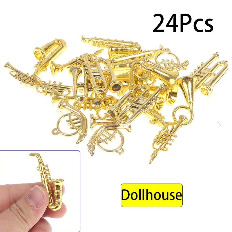 24Pcs/Set Mini Guitar Violin Trumpet Doll Musical Instrument Music Dolls House Bar Doll