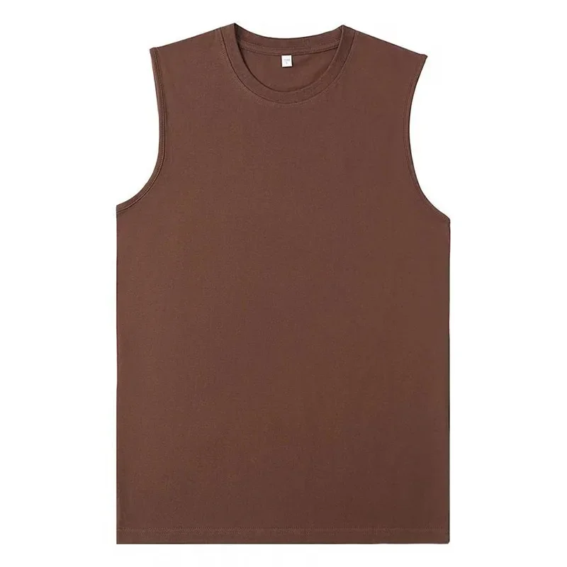 100% Cotton Mens Oversized T-shirt Sleeveless Tank Top Solid Color Fitness Muscle Vests Bodybuilding T Shirt For Men Tees 230g