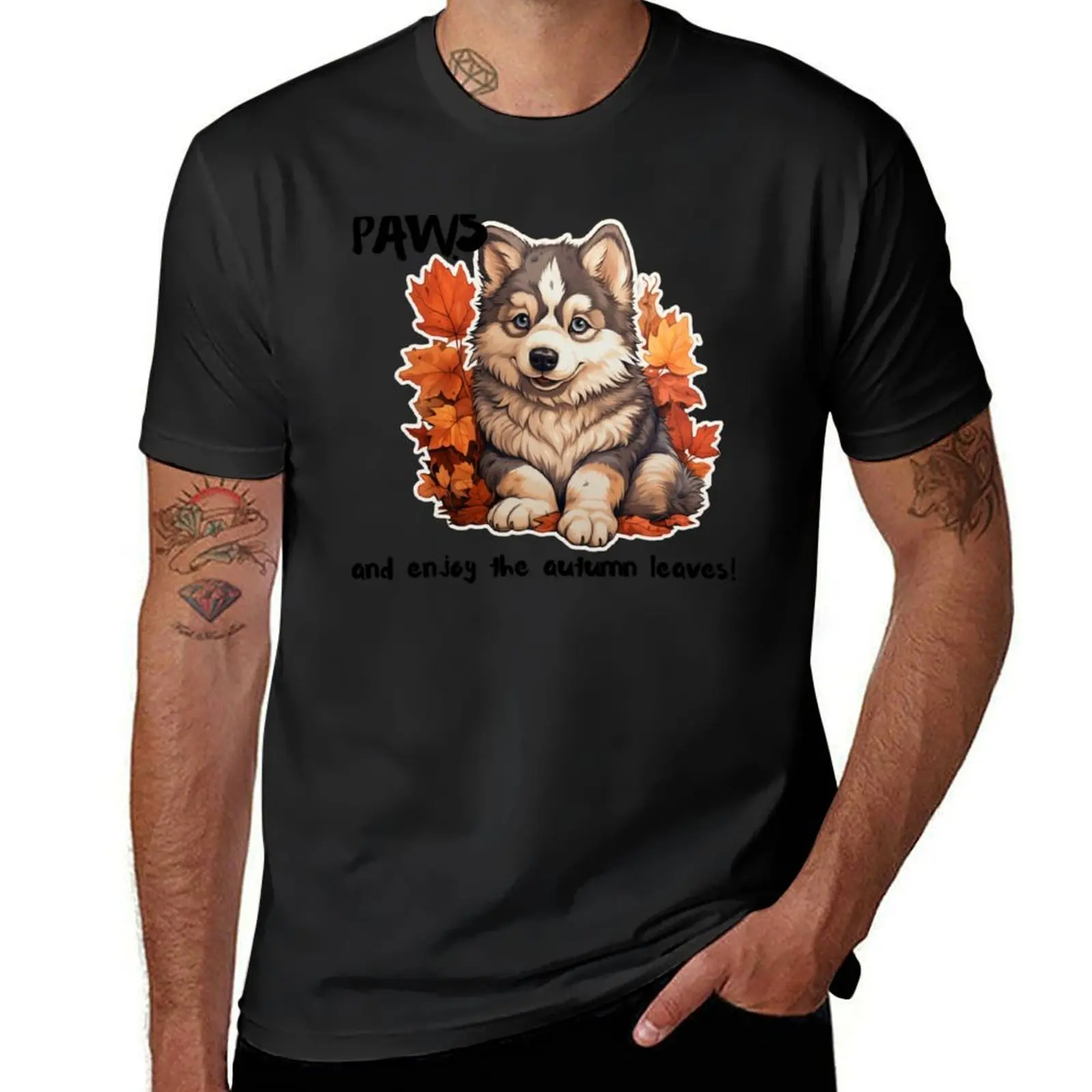 Paws and enjoy the Autumn Leaves Siberian Husky T-Shirt plain hippie clothes quick drying Short sleeve tee mens tall t shirts