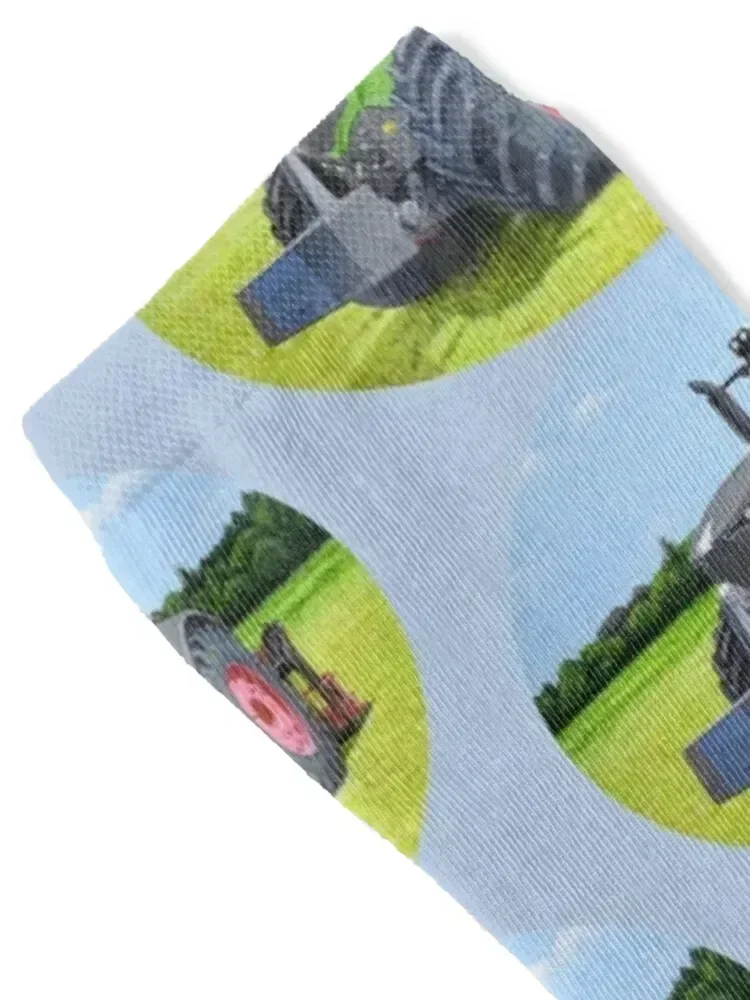 Green Tractor in Field (blue) Socks cute Stockings Wholesale winter gifts Socks Male Women's