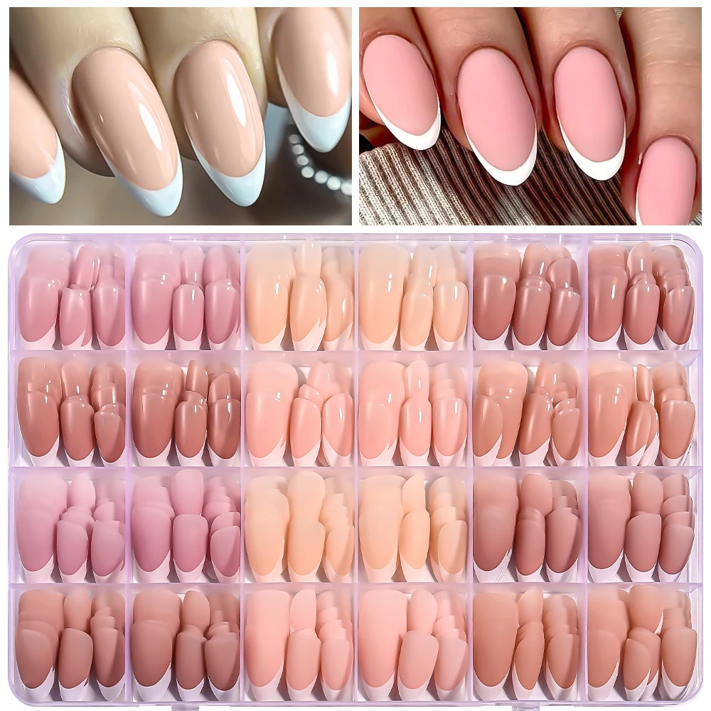360 Teile/schachtel Kurze Mandel Französisch Tipps Künstliche Nägel Glänzend Matte Volle Abdeckung Press-On Nägel Weiß Rand Design Frauen Falsche Fingerspitzen 1 – Detail 5