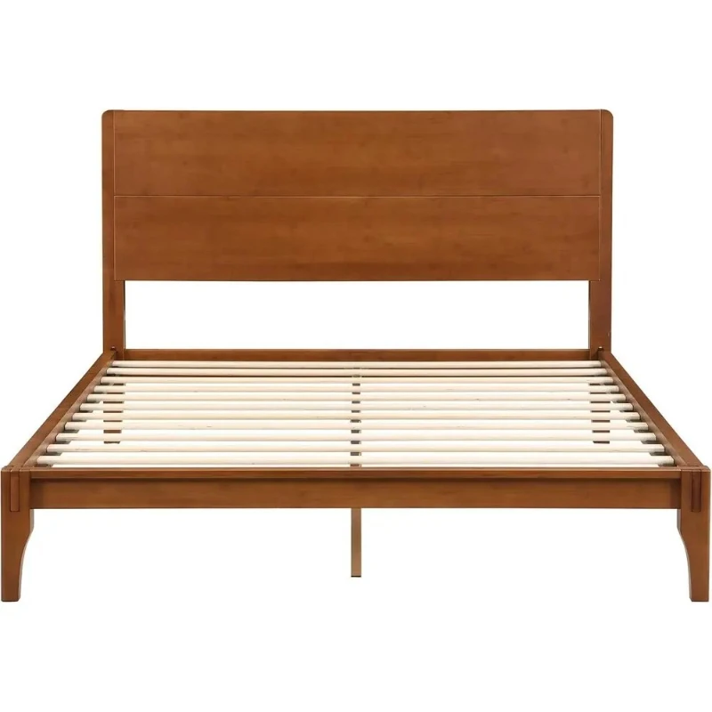 Bamboo Platform Bed  with Tall Headboard, Solid Eco-Friendly Frame, Wood Slat Support, No Box Spring N