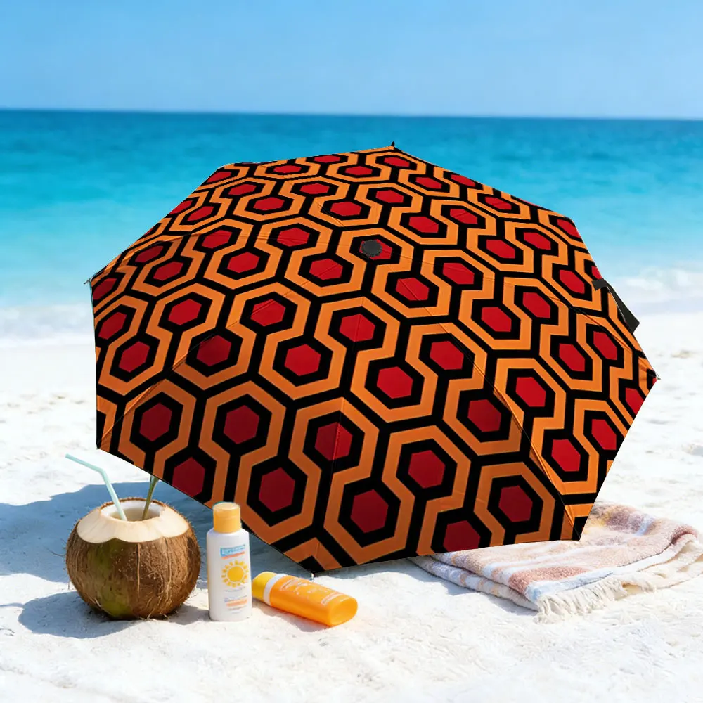 1PC Geometric Patterned Umbrella by the Lake Print 8 Iron Ribs Folding Umbrella Auto-Open Fashion Sunshade