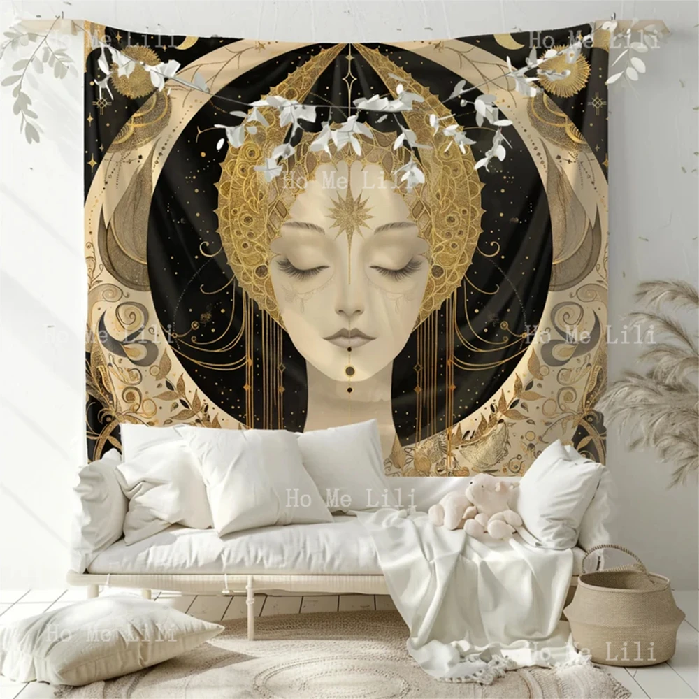 Celestial Moon Goddess Tapestry Divine For Cosmic Decor Moon Stars Spiritual Design Selene Goddess Spiritual