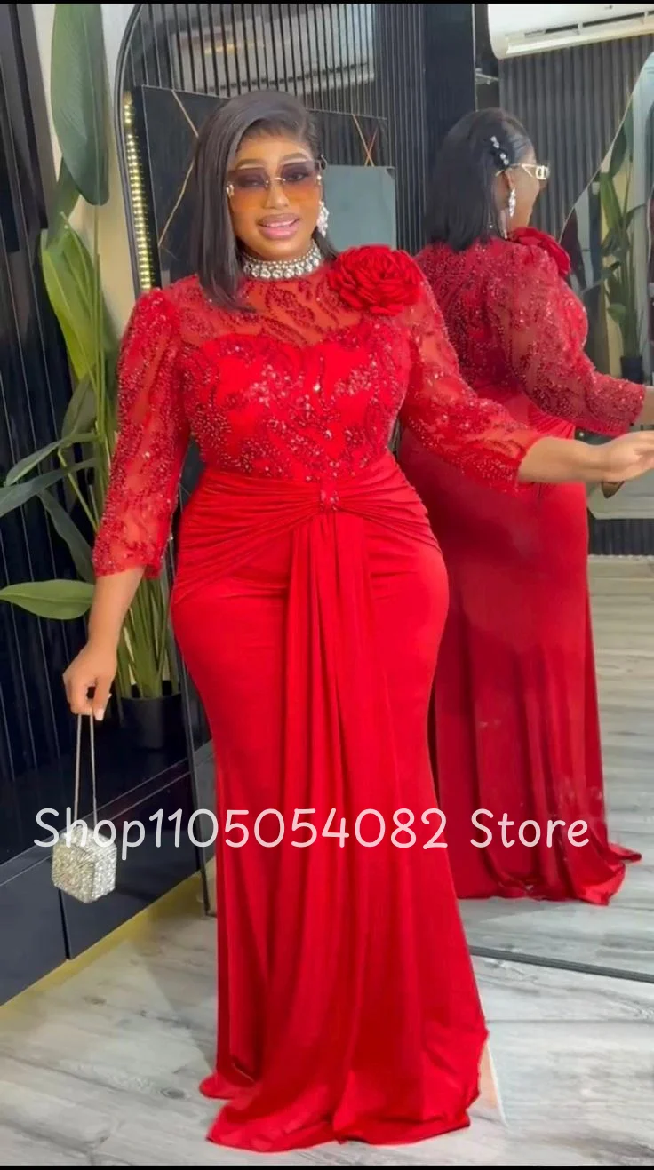 

Red Rose Elegant Mother Dress Round Neck Fishtail Sequins Embellished Bridal Mother Dresses Banquet Gowns Plus Size Customized