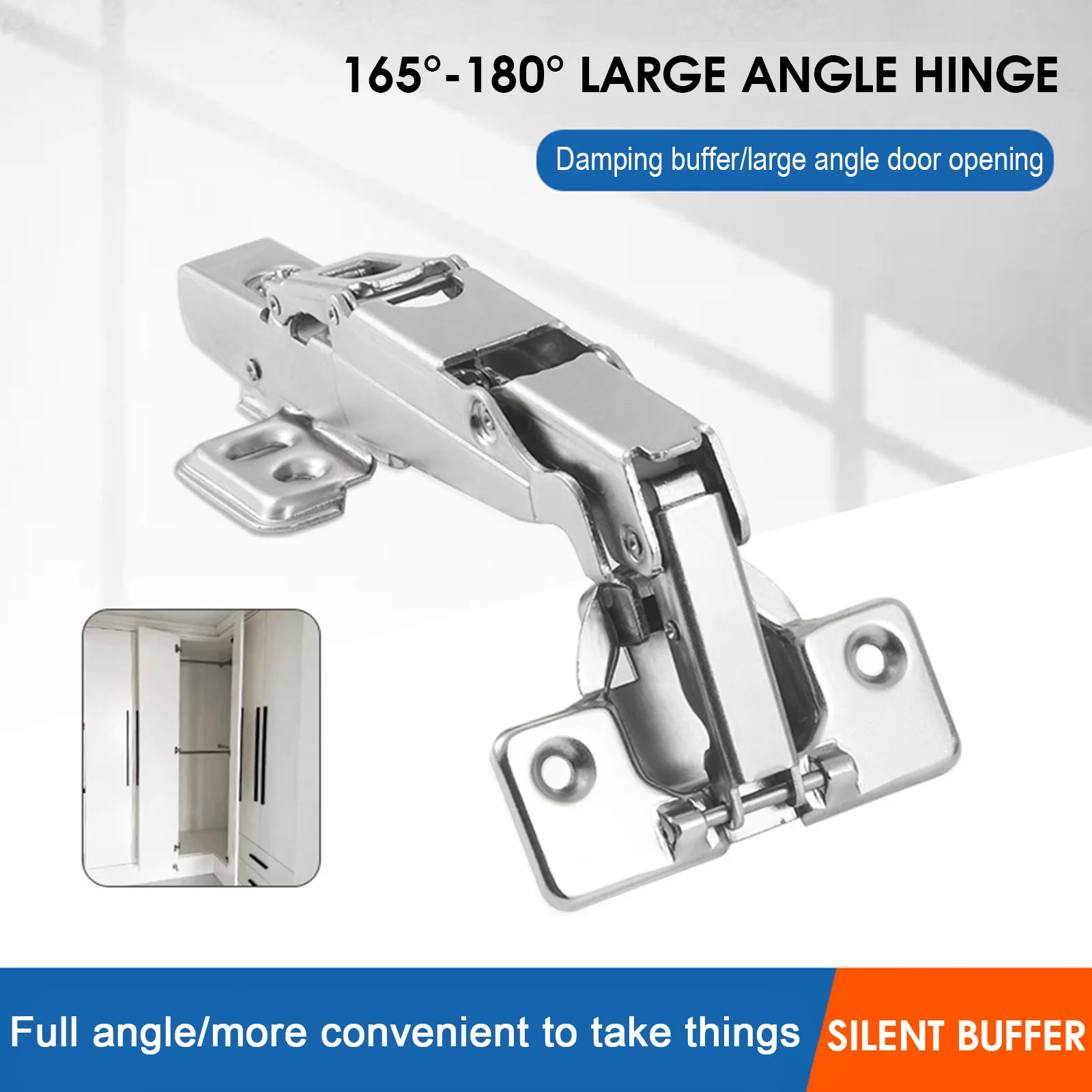 165/180° Door Hinge Silent Damping Buffer Hinge For Cabinet Wardrobe Doors And Windows Practical Home Decoration Hardware Tool