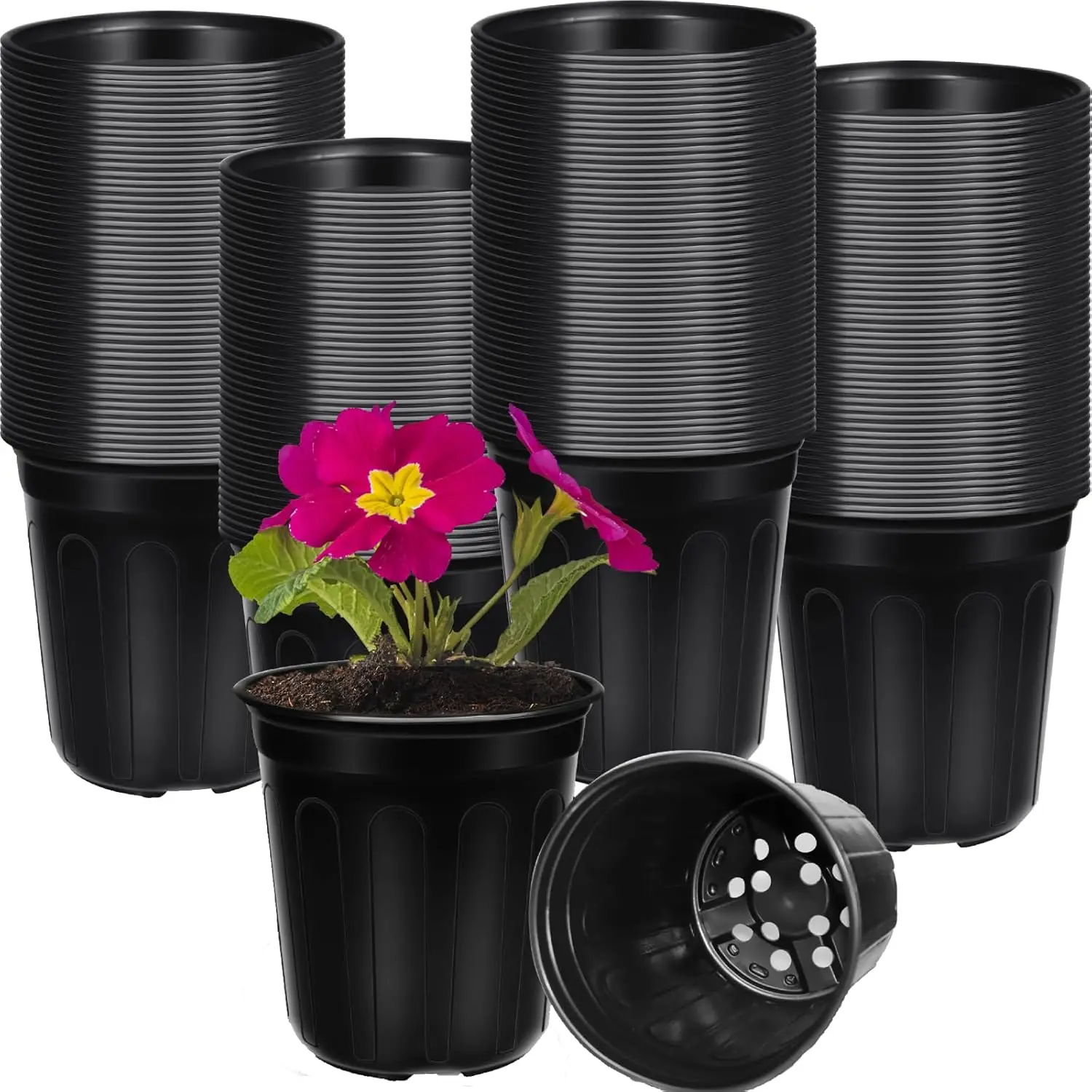 

100 Pcs 1 Gallon Nursery Pots, Flexible Plant Seedling Pots Transplanting Soft Plastic Planters with Drainage Holes for