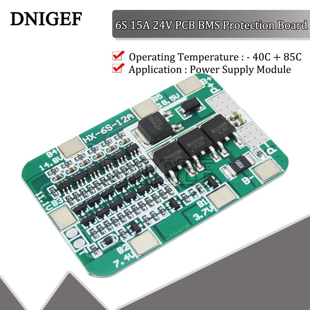 DNIGEF 6S 15A 24V PCB BMS Protection Board Lithium Battery for 6 Pack 18650 Cell Module DIY Kit