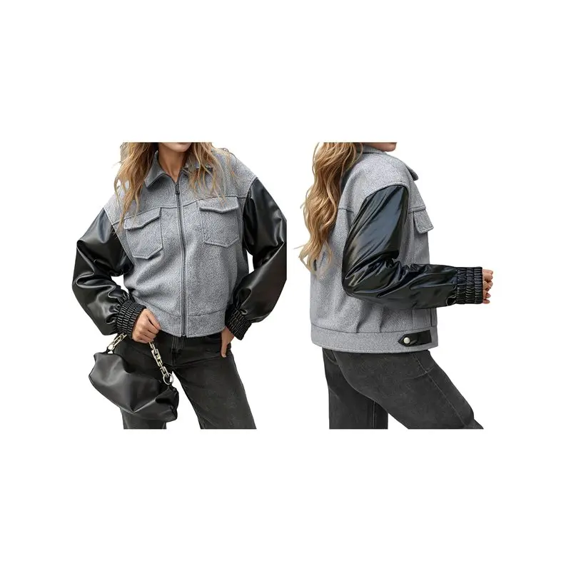 Women Cropped Jacket Button Down Varsity Jackets Shackets With Pockets Eco-Friendly