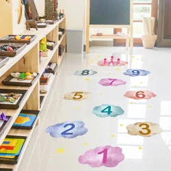 Kids Children Wall Stickers Cartoon Number Hopscotch Jump Plaid Digital Grid Game Floor Stickers Kindergarten Home Decoration