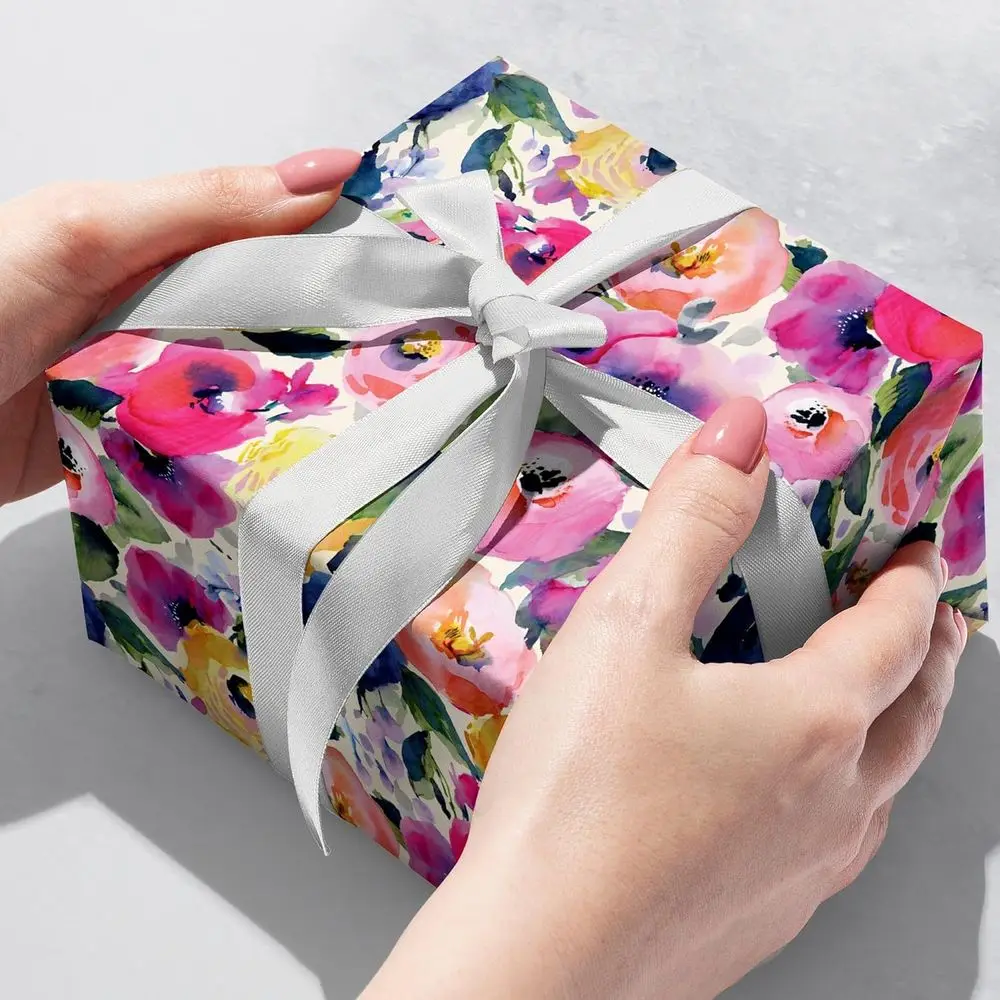 8 rouleaux de papier d'emballage cadeau fleur aquarelle 5 pieds x 30 pouces