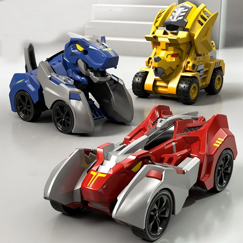 2 In 1 Transforming Dinosaur Car One-key Deformation Car Inertial Sliding Dino Automatic Transform Robot Model Kids Funny Toys