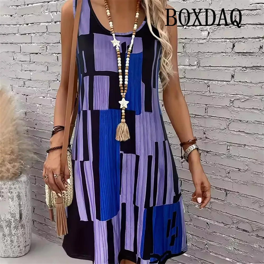 ผู้หญิง 2025 ฤดูร้อนใหม่พิมพ์ลายหลวมชุดเดรสสั้นแฟชั่นสบายๆหลวม Beach Party Dresses