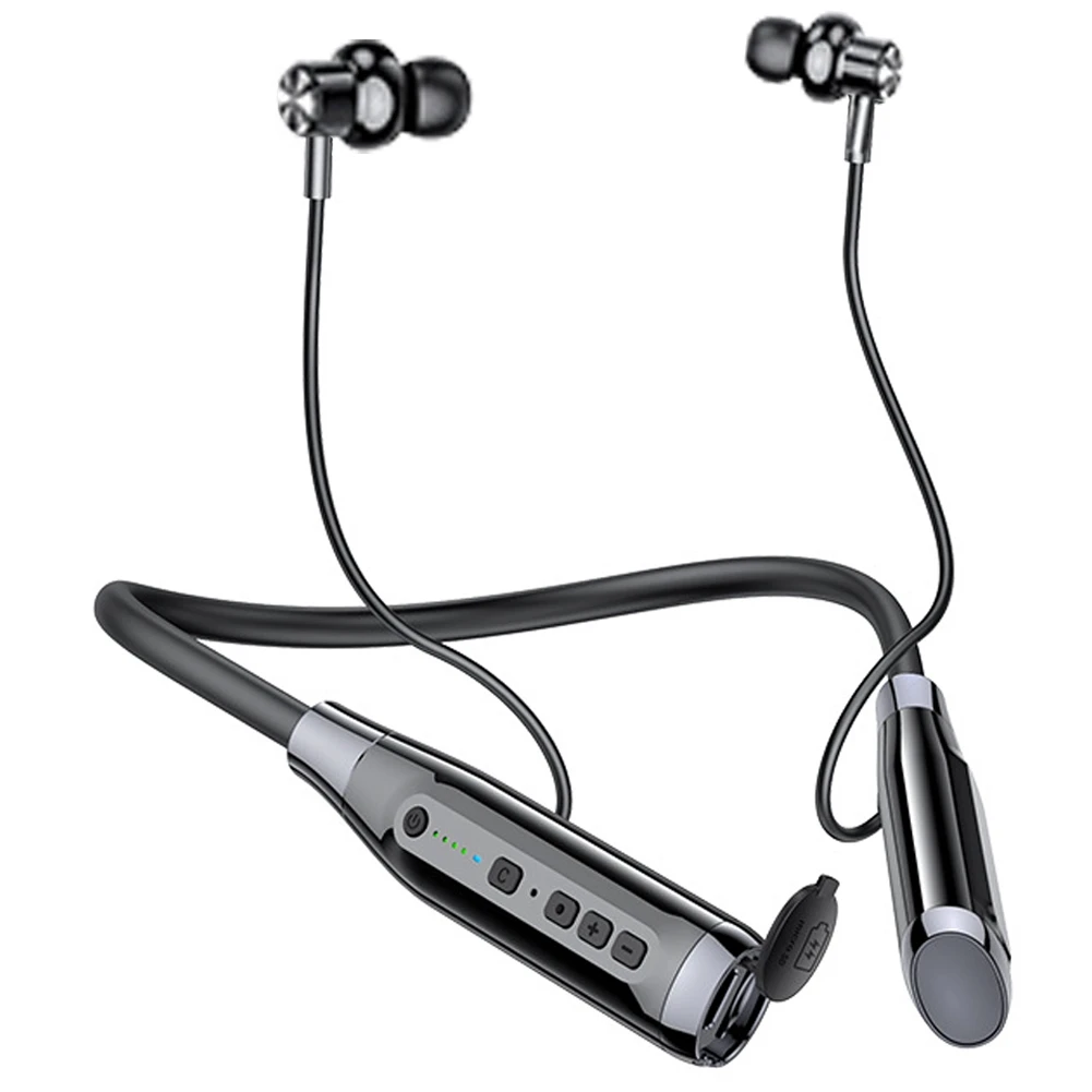 Auriculares con banda para el cuello Auriculares deportivos inalámbricos TWS Auriculares con absorción magnética Auriculares deportivos Bluetooth 5.0, Negro