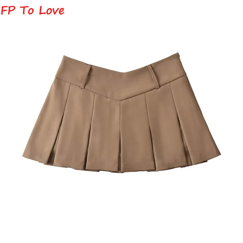 OOTD Pink Mini Skirts Pleated Low Drop Waist Culottes